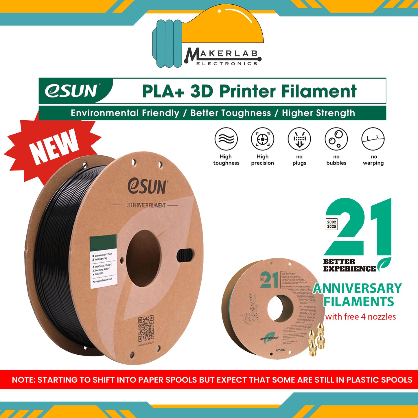 eSUN PLA+ White Black Grey Red Green Blue Yellow Orange  Filament 1.75mm PLA Plus 1KG Spool for Creality 3D Printer