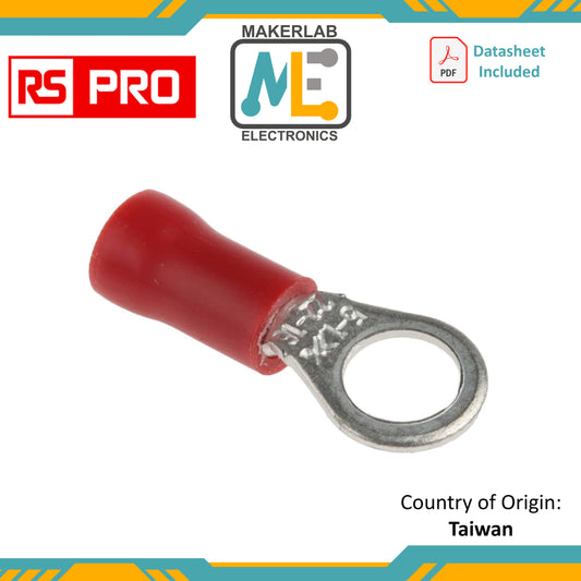 RS PRO Insulated Ring Terminal, M5 Stud Size, 0.5mm² to 1.5mm² Wire Size, Red